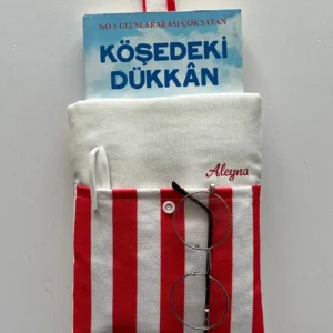 İsme Özel Cepli Çizgili Kitap Kılıfı Kırmızı - Görsel 6