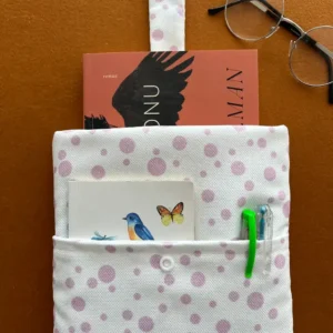 Pembe Puantiyeli Cepli Kumaş Kitap Kılıfı - Görsel 9