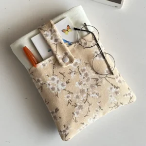 Sakura Desenli Cepli Keten Kitap Kılıfı Bej - Görsel 13