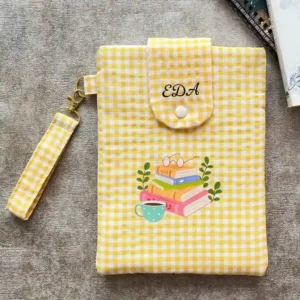 Sarı Pötikare El Askılı Kumaş Kitap Kılıfı - Görsel 1