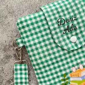 Yeşil Pötikare El Askılı Kumaş Kitap Kılıfı - Görsel 4